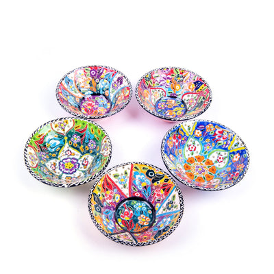 Turkish Ceramic Handmade V Flat Bowl Set Of Five - 12 cm (4.8'') - Turkish Gift Buy