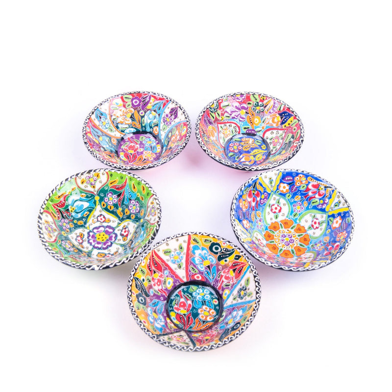 Turkish Ceramic Handmade V Flat Bowl Set Of Five - 12 cm (4.8&
