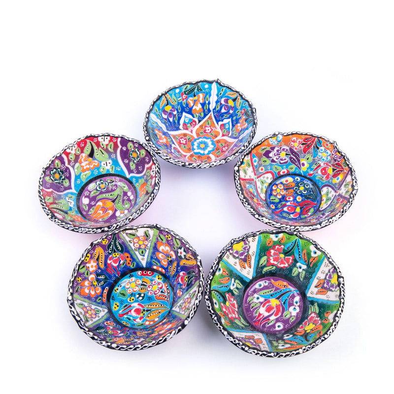 Turkish Ceramic Handmade V Relief Bowl Set Of Five - 12 cm (4.8&