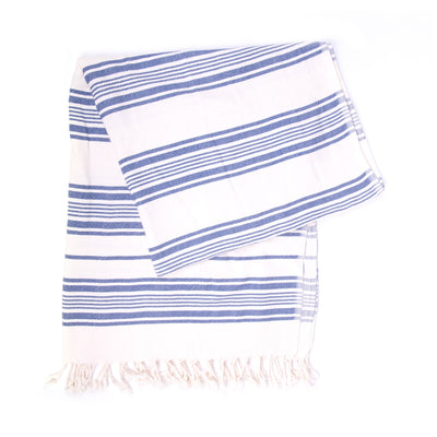 Turkish Towel, Black & White Striped Peshtemal, Blue - Turkish Gift Buy