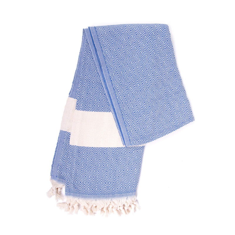 Turkish Towel, Diamond Design Peshtemal, Blue - Turkish Gift Buy