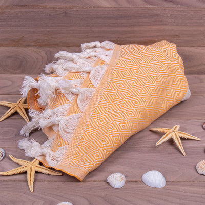 Turkish Towel, Diamond Design Peshtemal, Orange - Turkish Gift Buy