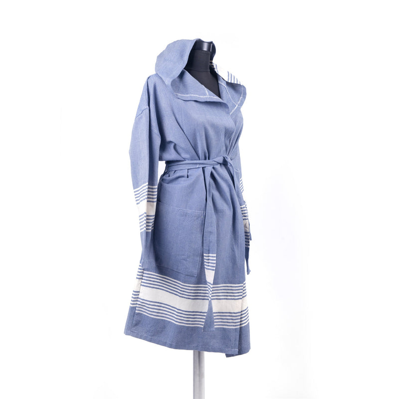 Turkish Towel, Hooded Bathrobe, Blue - Turkish Gift Buy